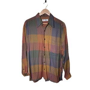 VTG Andrew Fezza Shirt Men's M Button Down Retro Windowpane Long Sleeves